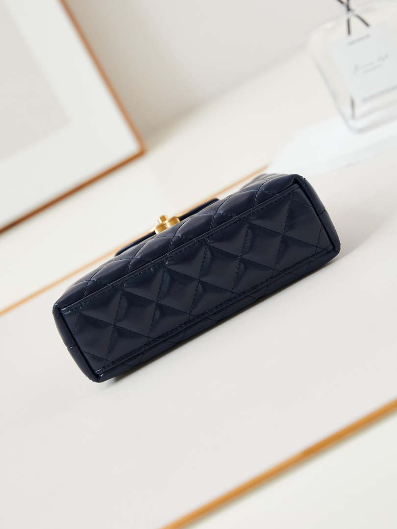 Chanel AS4416 Mini Shopping Bag shiny aged Calfskin Gold tone metal Dark Blue