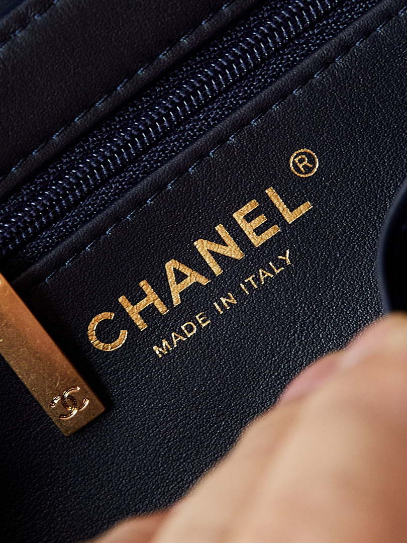 Chanel AS4416 Mini Shopping Bag shiny aged Calfskin Gold tone metal Dark Blue