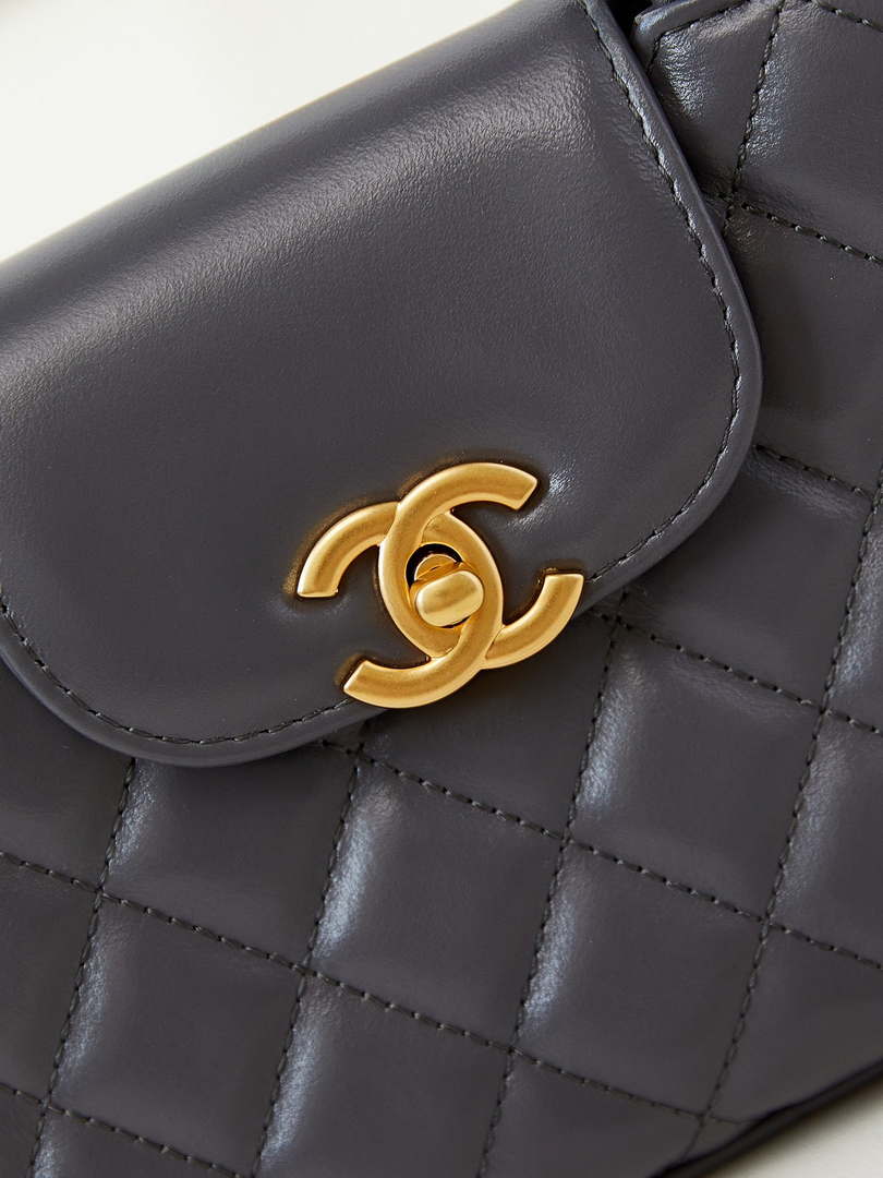 Chanel AS4416 Mini Shopping Bag shiny aged Calfskin Gold tone metal Gray