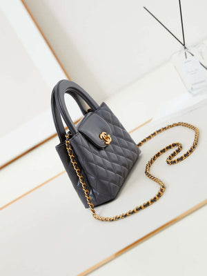 Chanel AS4416 Mini Shopping Bag shiny aged Calfskin Gold tone metal Gray - Default Title - View 3
