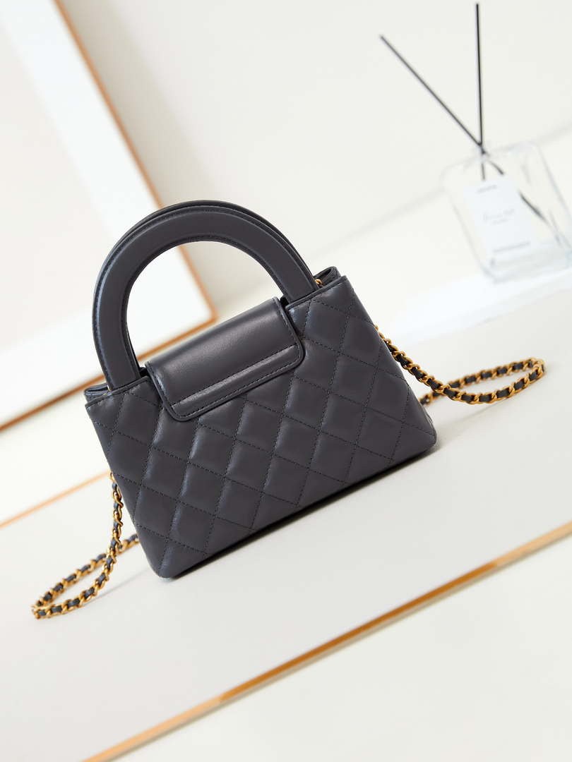 Chanel AS4416 Mini Shopping Bag shiny aged Calfskin Gold tone metal Gray - Default Title - View 4