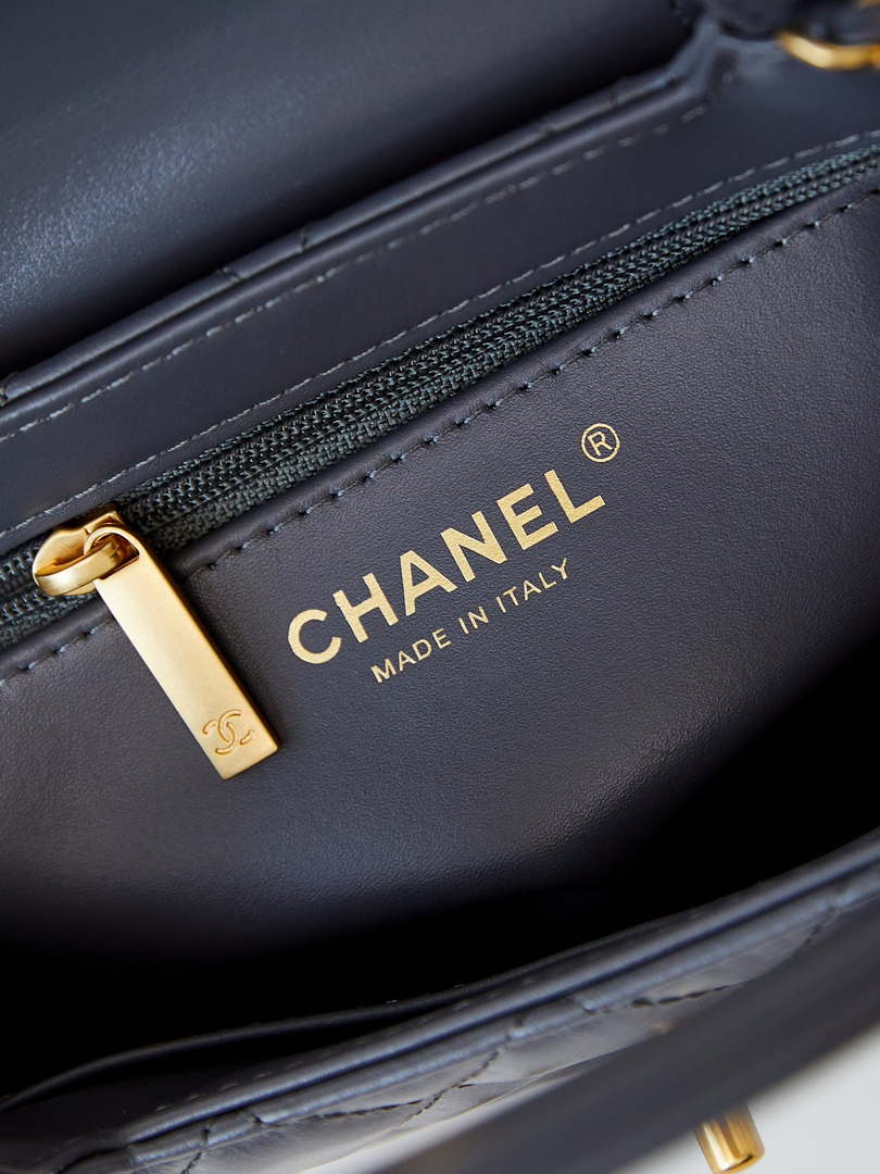 Chanel AS4416 Mini Shopping Bag shiny aged Calfskin Gold tone metal Gray - Default Title - View 7