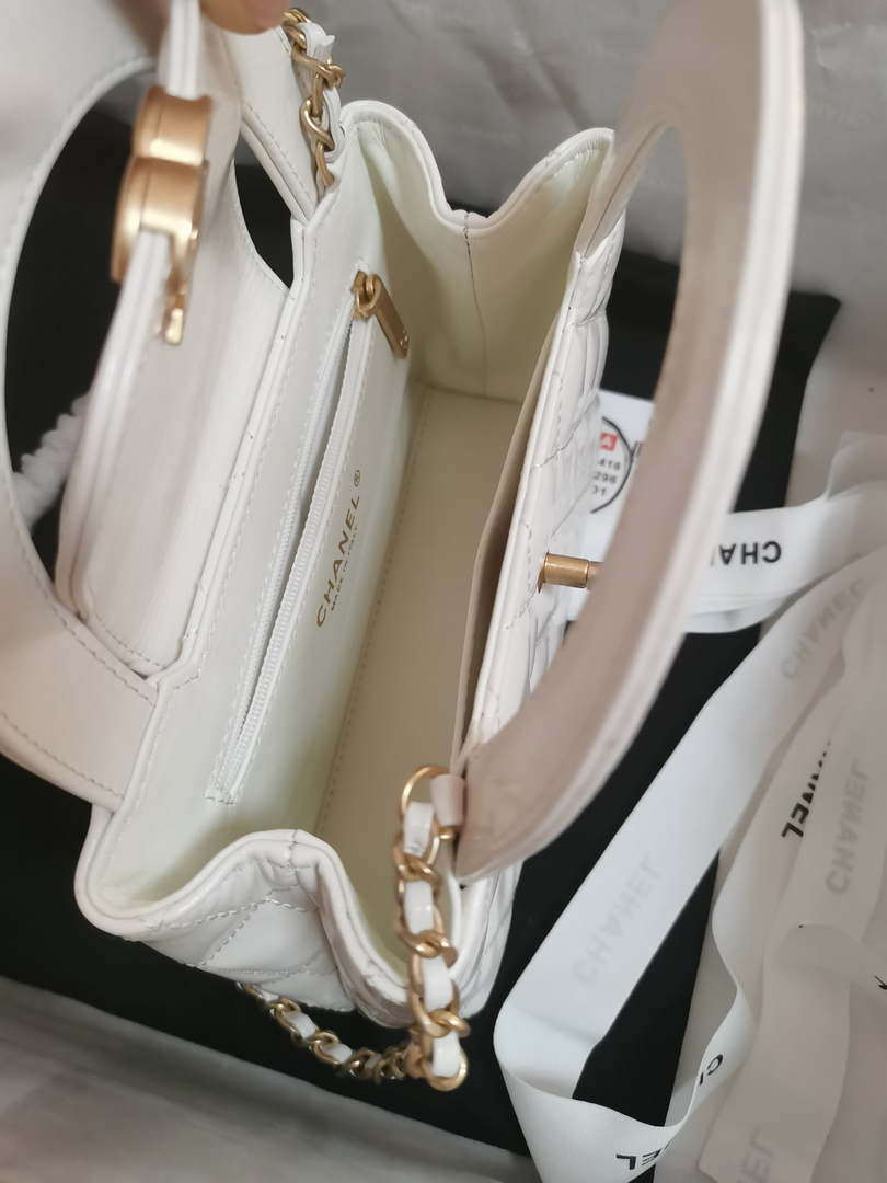 Chanel AS4416 Mini Shopping Bag shiny aged Calfskin gold tone metal Beige