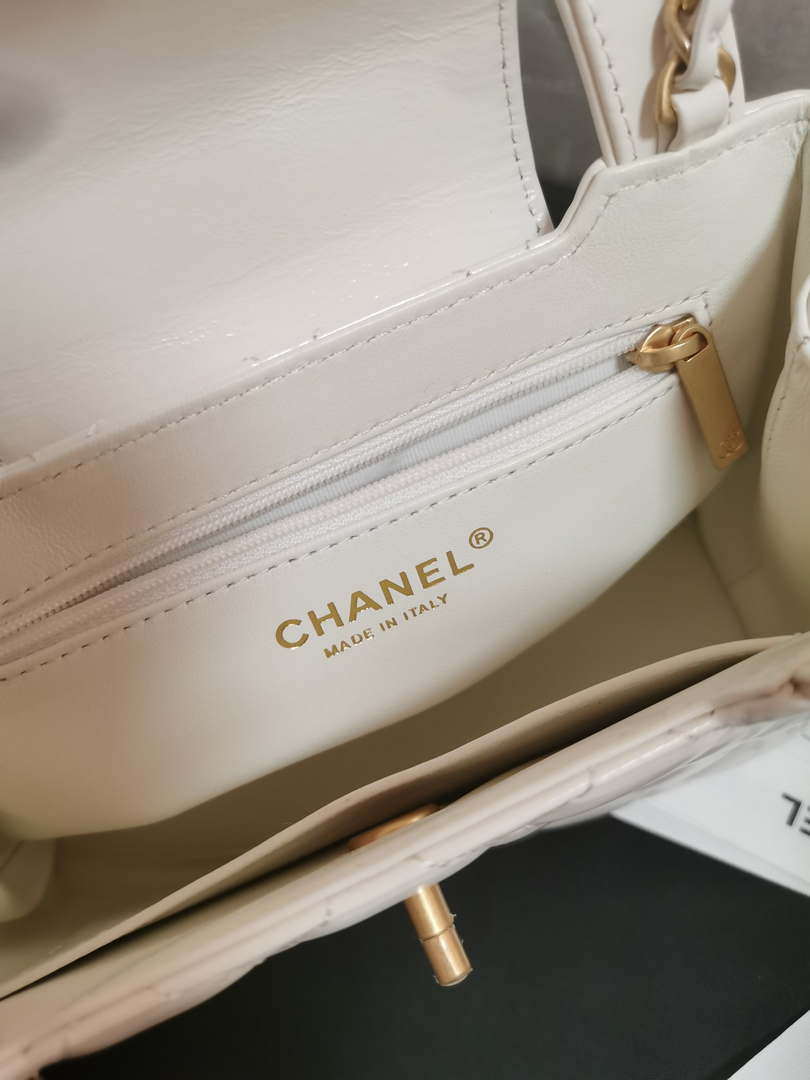 Chanel AS4416 Mini Shopping Bag shiny aged Calfskin gold tone metal Beige