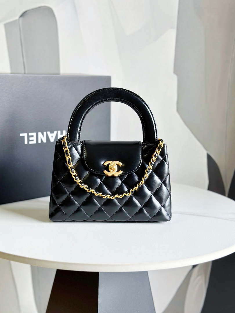 Chanel AS4416 Mini  Shopping Bag shiny aged Calfskin gold tone metal Black