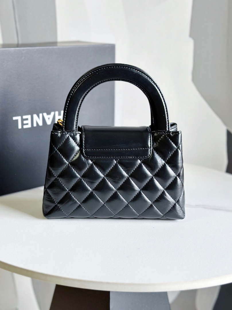 Chanel AS4416 Mini  Shopping Bag shiny aged Calfskin gold tone metal Black - Default Title - View 3