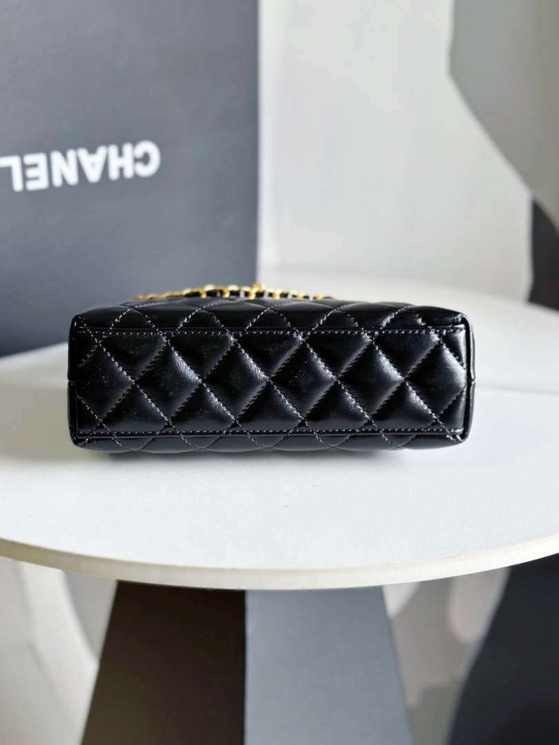 Chanel AS4416 Mini  Shopping Bag shiny aged Calfskin gold tone metal Black