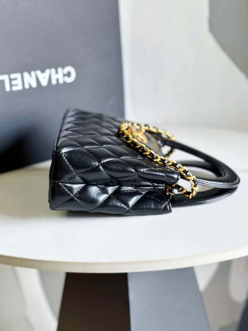 Chanel AS4416 Mini  Shopping Bag shiny aged Calfskin gold tone metal Black