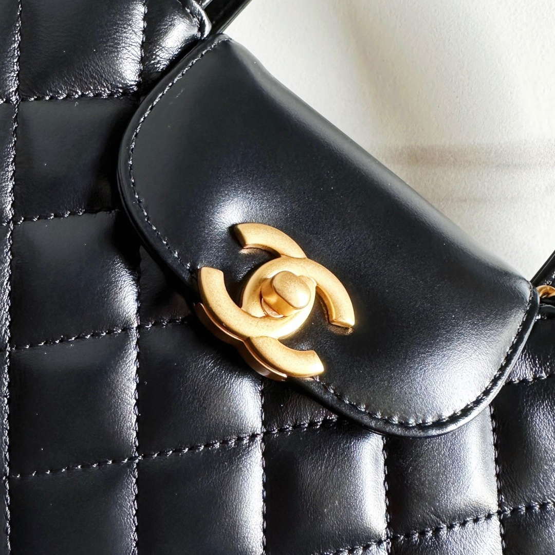 Chanel AS4416 Mini  Shopping Bag shiny aged Calfskin gold tone metal Black