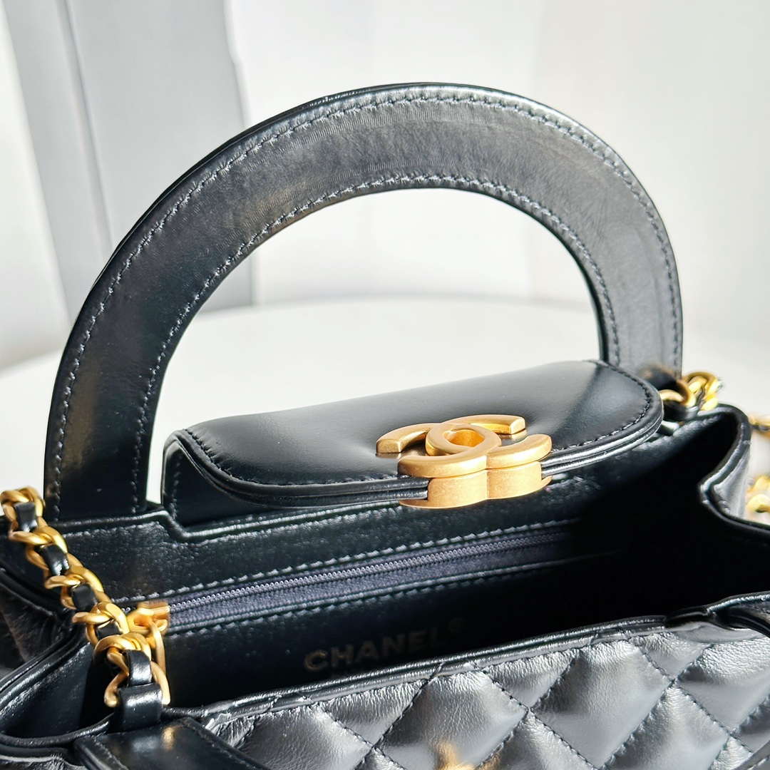 Chanel AS4416 Mini  Shopping Bag shiny aged Calfskin gold tone metal Black - Default Title - View 6