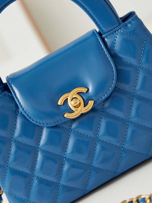 Chanel AS4416 Mini Shopping Bag shiny aged Calfskin gold tone metal Electric blue - Default Title - View 11