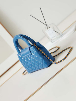 Chanel AS4416 Mini Shopping Bag shiny aged Calfskin gold tone metal Electric blue - Default Title - View 13