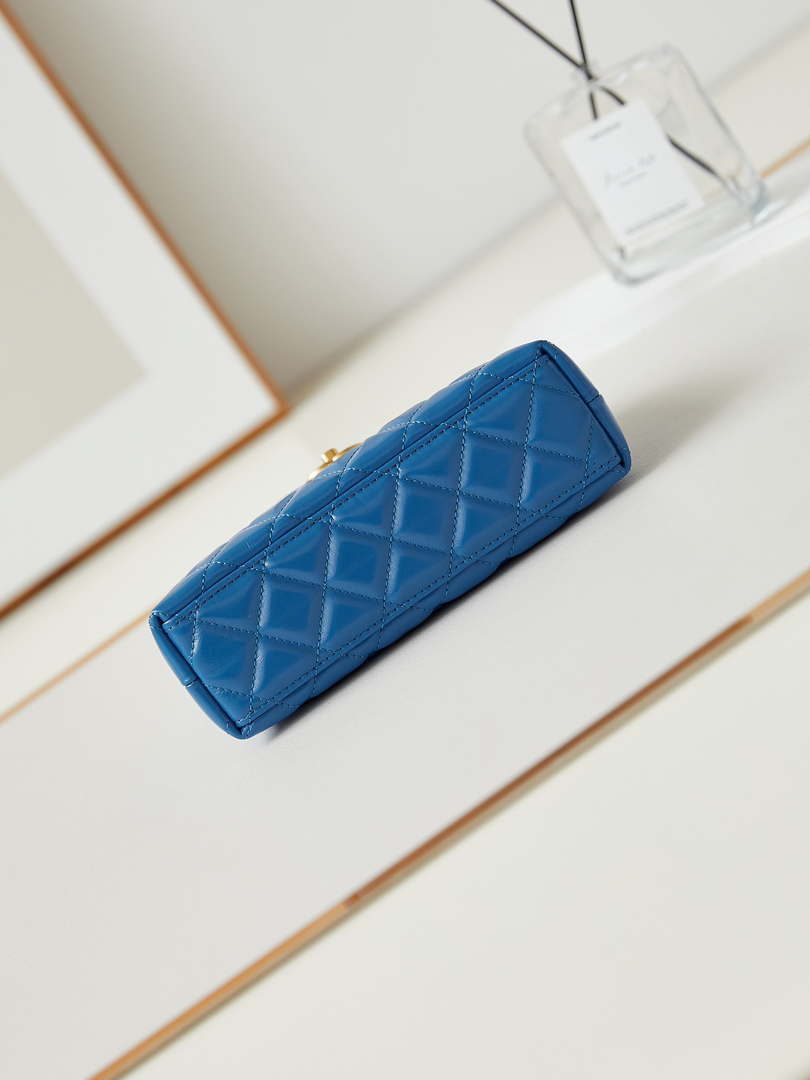 Chanel AS4416 Mini Shopping Bag shiny aged Calfskin gold tone metal Electric blue - Default Title - View 5