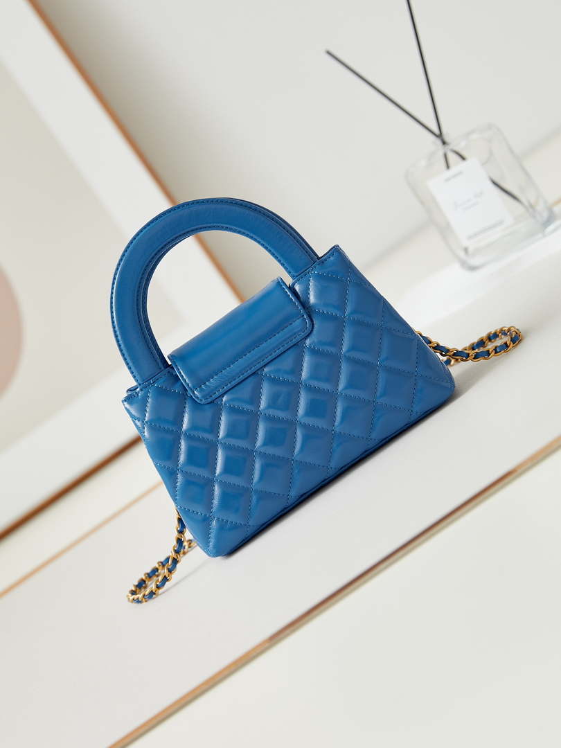 Chanel AS4416 Mini Shopping Bag shiny aged Calfskin gold tone metal Electric blue