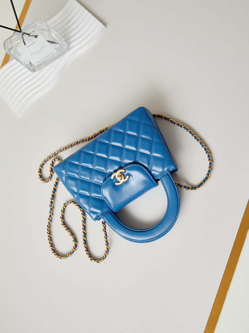 Chanel AS4416 Mini Shopping Bag shiny aged Calfskin gold tone metal Electric blue