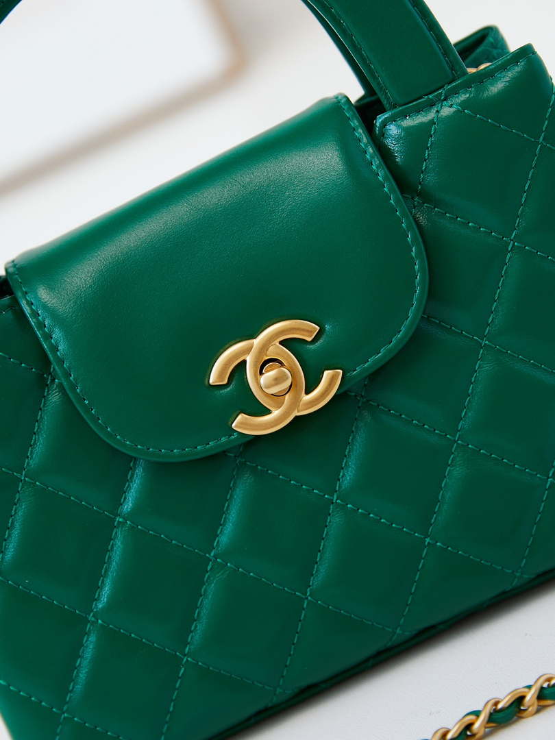 Chanel AS4416 Mini Shopping Bag shiny aged Calfskin Gold tone metal Green - Default Title - View 2