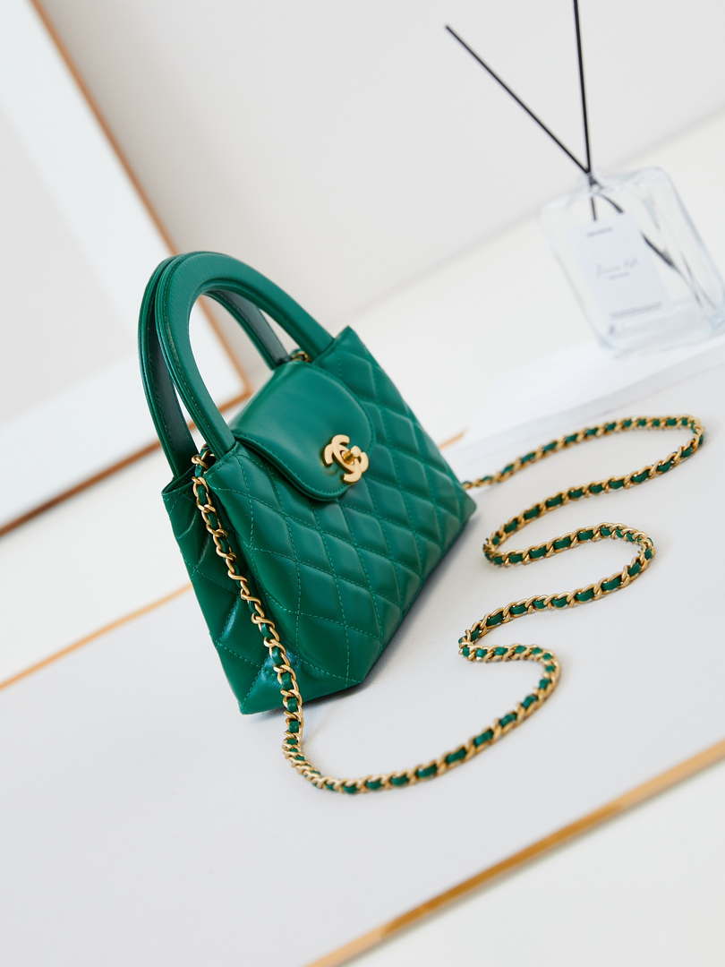 Chanel AS4416 Mini Shopping Bag shiny aged Calfskin Gold tone metal Green - Default Title - View 3