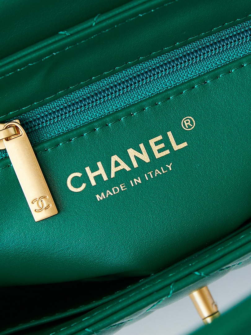 Chanel AS4416 Mini Shopping Bag shiny aged Calfskin Gold tone metal Green