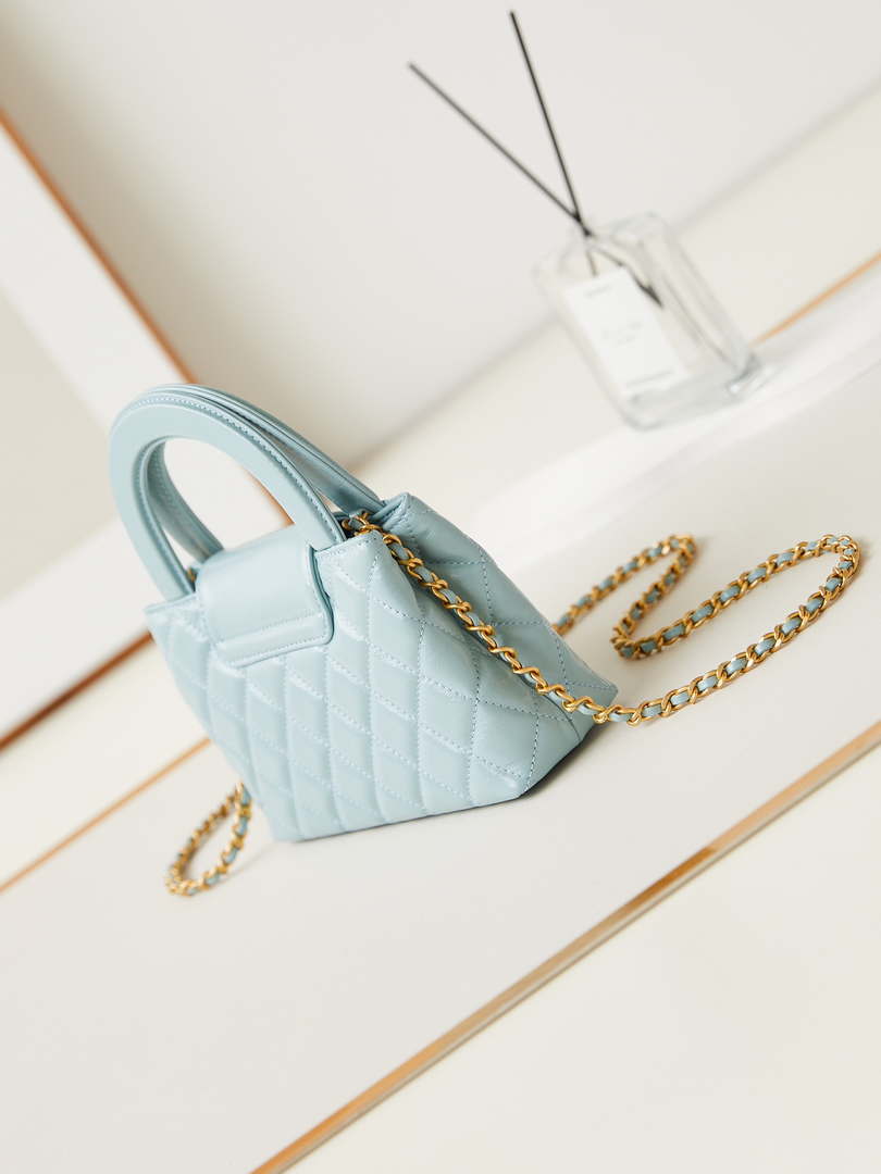 Chanel AS4416 Mini  Shopping Bag shiny aged Calfskin gold tone metal Lake Blue