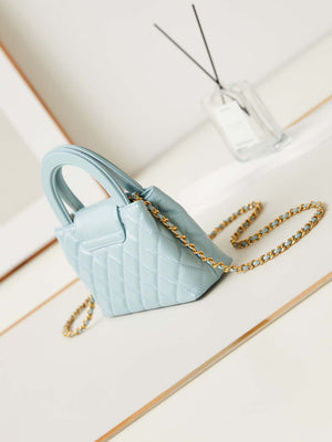 Chanel AS4416 Mini  Shopping Bag shiny aged Calfskin gold tone metal Lake Blue - Default Title - View 3