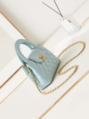 Chanel AS4416 Mini  Shopping Bag shiny aged Calfskin gold tone metal Lake Blue - Default Title - View 4