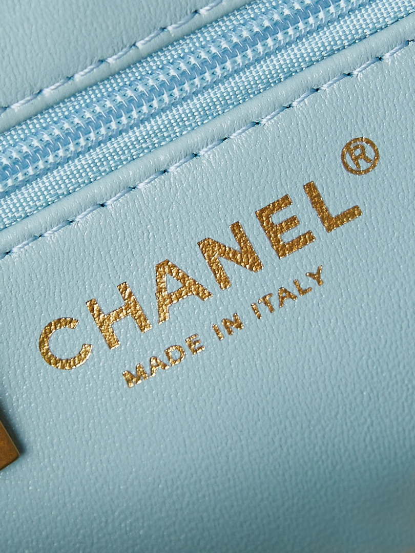 Chanel AS4416 Mini  Shopping Bag shiny aged Calfskin gold tone metal Lake Blue
