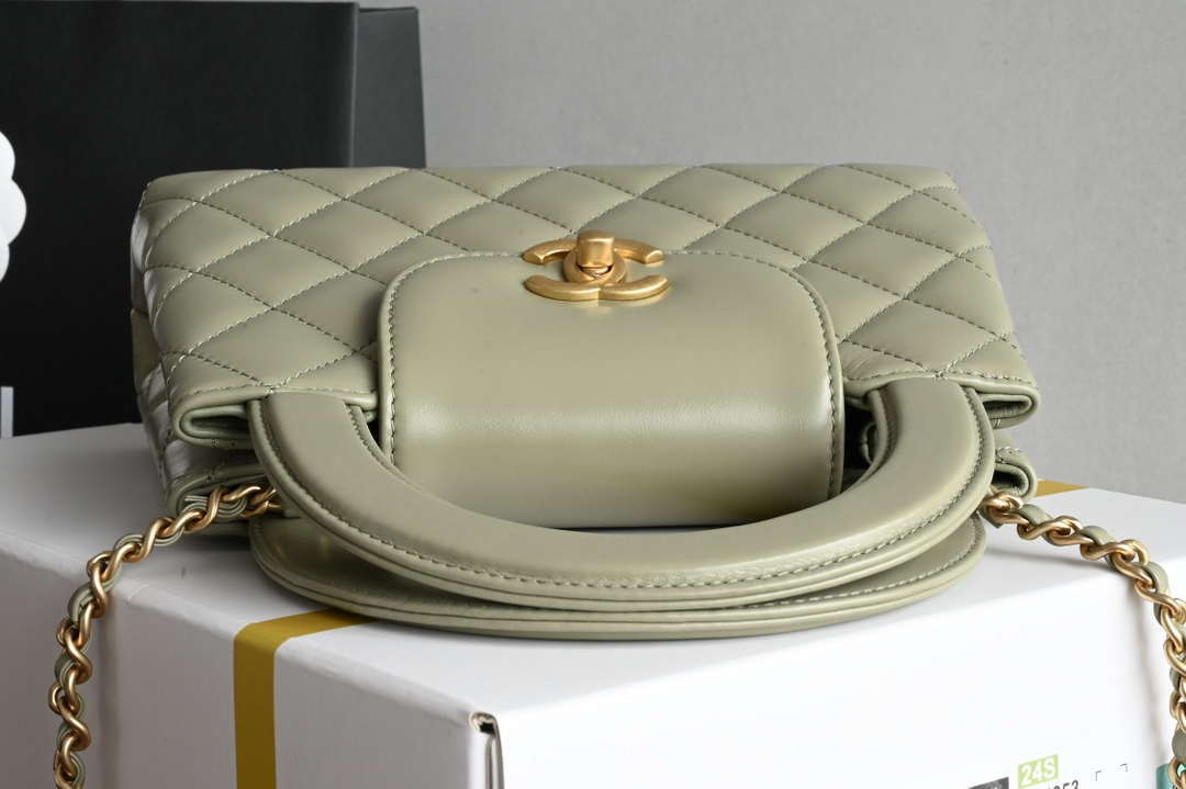 Chanel AS4416 Mini Shopping Bag shiny aged Calfskin gold tone metal light Green - Default Title - View 5