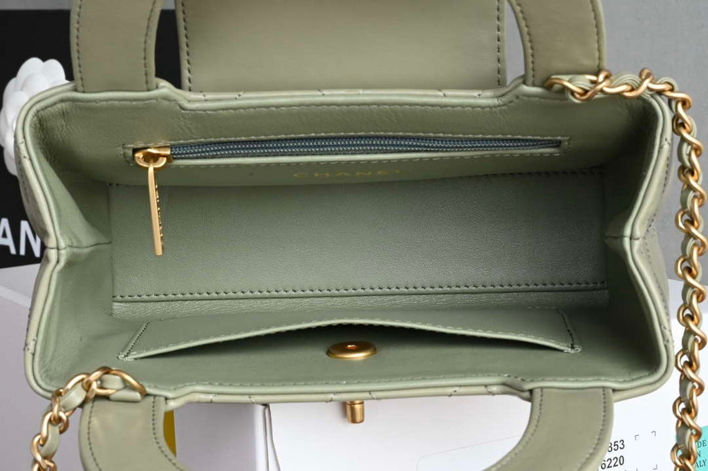 Chanel AS4416 Mini Shopping Bag shiny aged Calfskin gold tone metal light Green