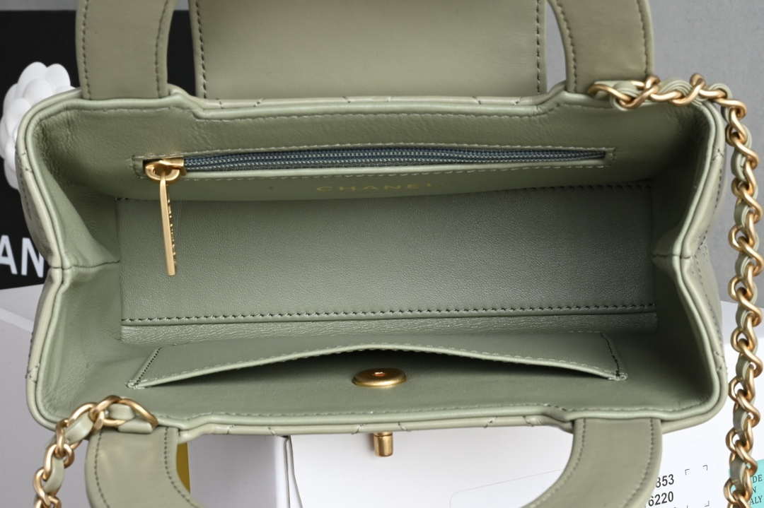 Chanel AS4416 Mini Shopping Bag shiny aged Calfskin gold tone metal light Green - Default Title - View 9