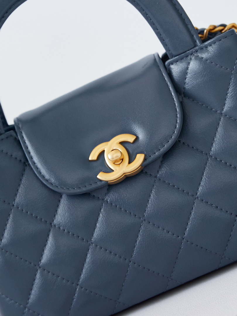 Chanel AS4416 Mini Shopping Bag shiny aged Calfskin gold tone metal Navy Blue - Default Title - View 2