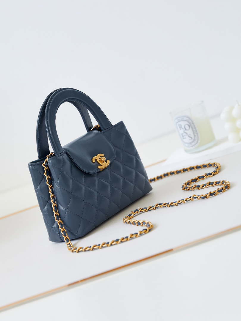 Chanel AS4416 Mini Shopping Bag shiny aged Calfskin gold tone metal Navy Blue - Default Title - View 3