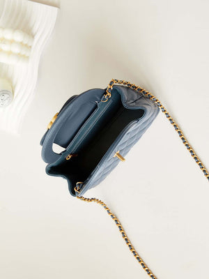 Chanel AS4416 Mini Shopping Bag shiny aged Calfskin gold tone metal Navy Blue - Default Title - View 8