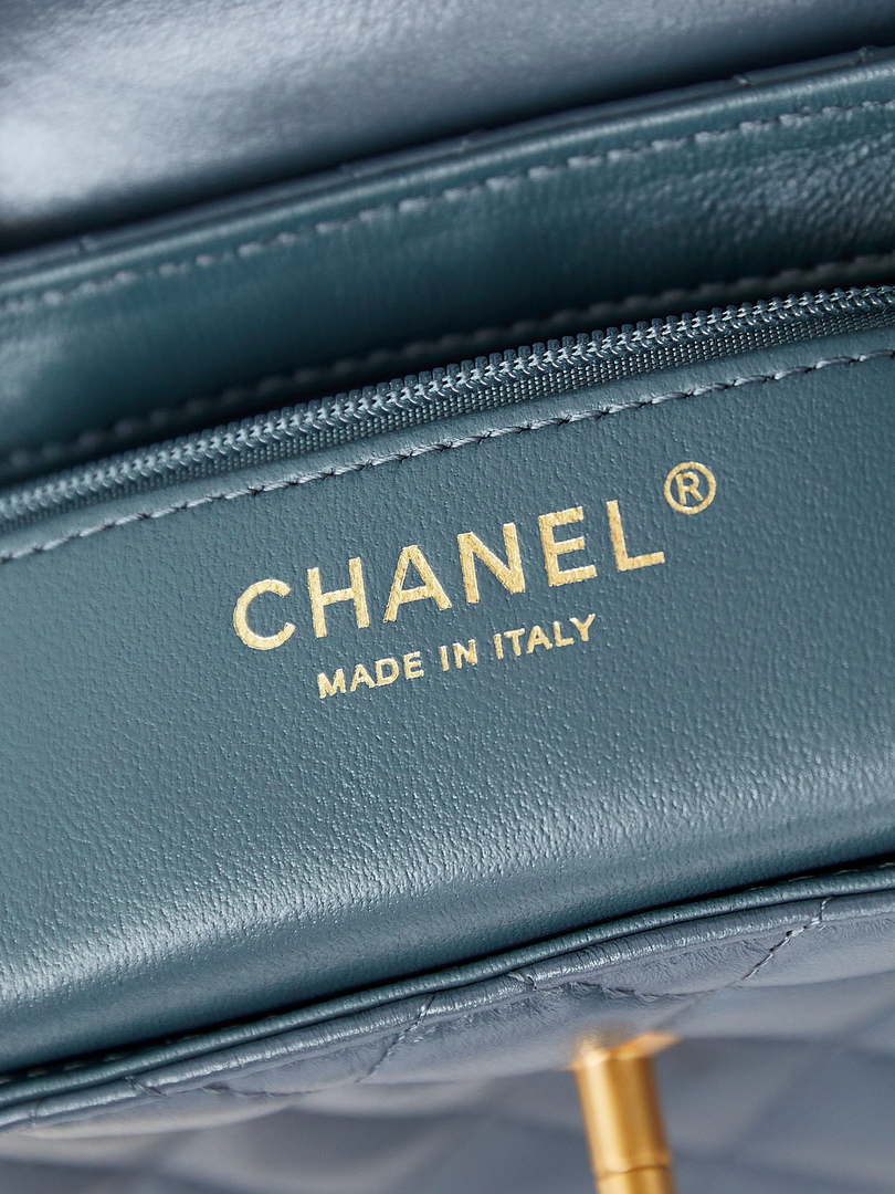 Chanel AS4416 Mini Shopping Bag shiny aged Calfskin gold tone metal Navy Blue - Default Title - View 9