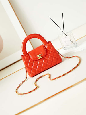 Chanel AS4416 Mini Shopping Bag shiny aged Calfskin gold tone metal Orange red - Default Title - View 1