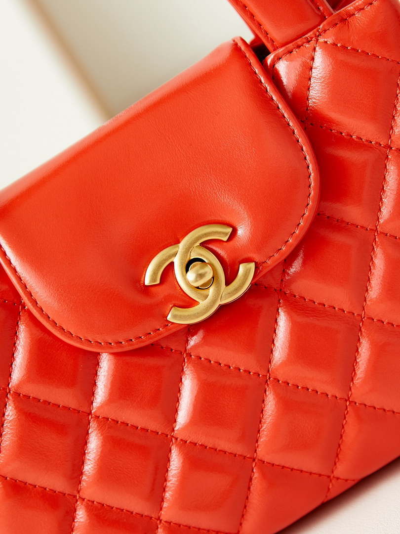 Chanel AS4416 Mini Shopping Bag shiny aged Calfskin gold tone metal Orange red - Default Title - View 2