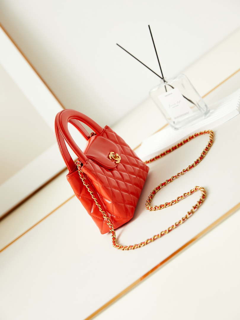 Chanel AS4416 Mini Shopping Bag shiny aged Calfskin gold tone metal Orange red - Default Title - View 3