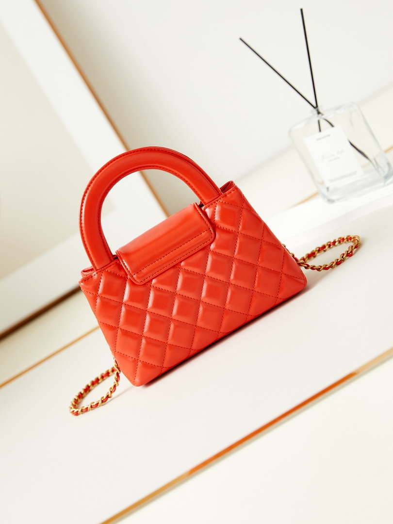 Chanel AS4416 Mini Shopping Bag shiny aged Calfskin gold tone metal Orange red - Default Title - View 4