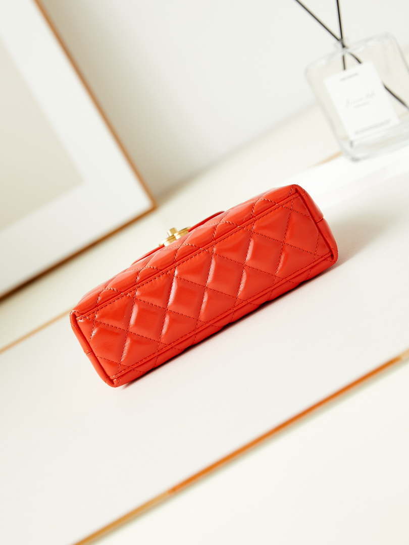 Chanel AS4416 Mini Shopping Bag shiny aged Calfskin gold tone metal Orange red - Default Title - View 5