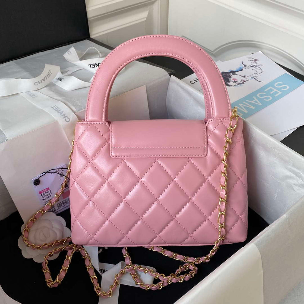Chanel AS4416 Mini Shopping Bag shiny aged Calfskin gold tone metal Pink