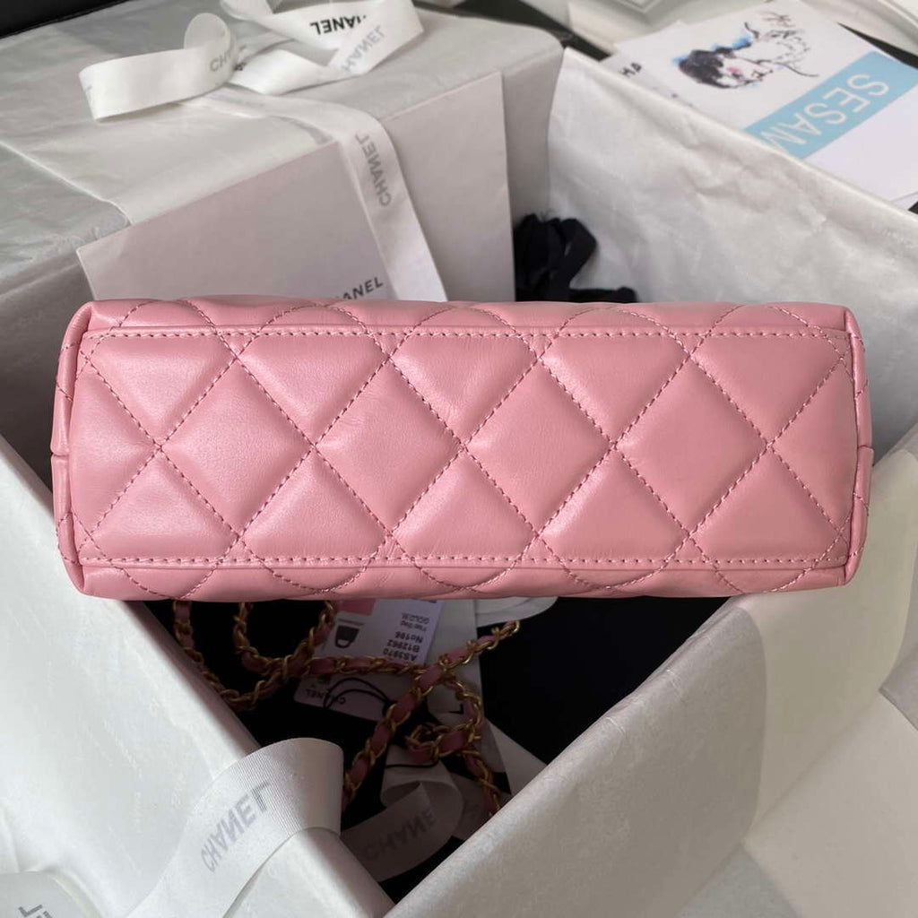 Chanel AS4416 Mini Shopping Bag shiny aged Calfskin gold tone metal Pink