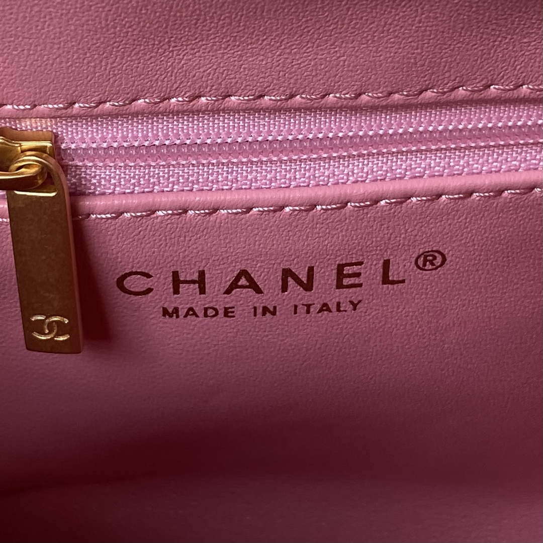 Chanel AS4416 Mini Shopping Bag shiny aged Calfskin gold tone metal Pink - Default Title - View 7