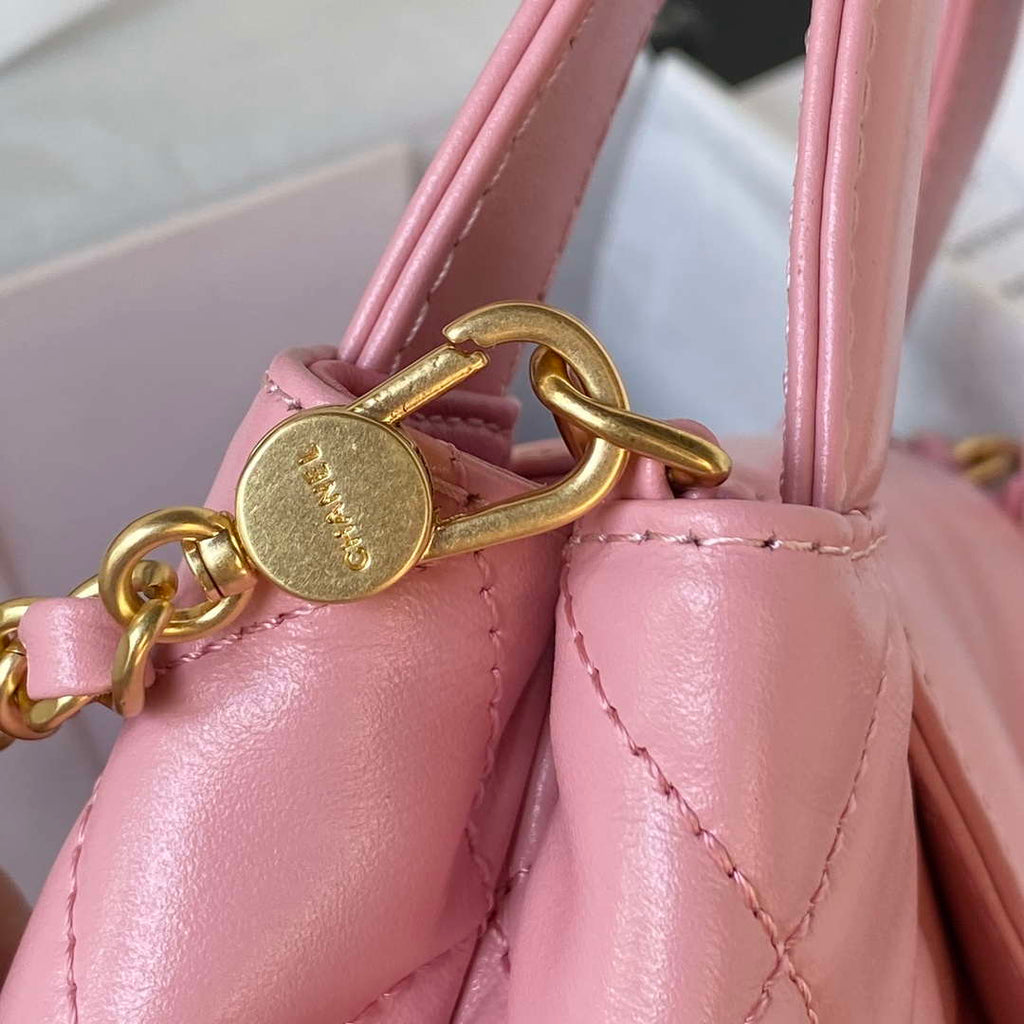 Chanel AS4416 Mini Shopping Bag shiny aged Calfskin gold tone metal Pink