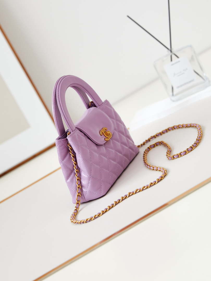 Chanel AS4416 Mini Shopping Bag shiny aged Calfskin gold tone metal Purple - Default Title - View 3