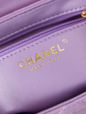 Chanel AS4416 Mini Shopping Bag shiny aged Calfskin gold tone metal Purple - Default Title - View 9