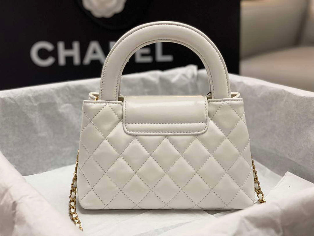 Chanel AS4416 Mini Shopping Bag shiny aged Calfskin gold tone metal White