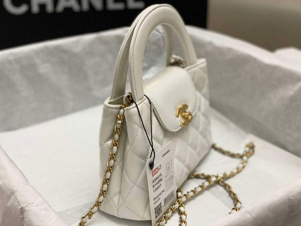 Chanel AS4416 Mini Shopping Bag shiny aged Calfskin gold tone metal White