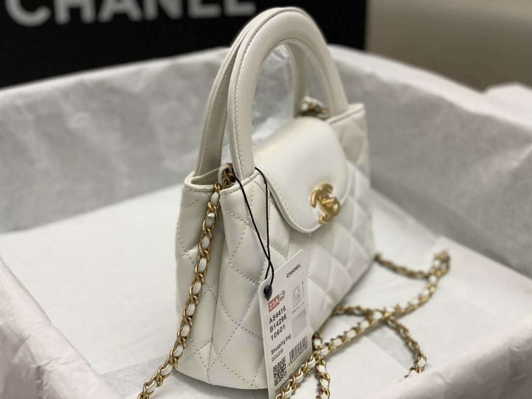 Chanel AS4416 Mini Shopping Bag shiny aged Calfskin gold tone metal White