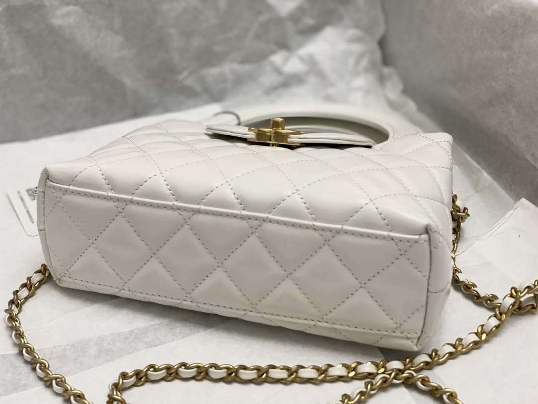 Chanel AS4416 Mini Shopping Bag shiny aged Calfskin gold tone metal White - Default Title - View 6