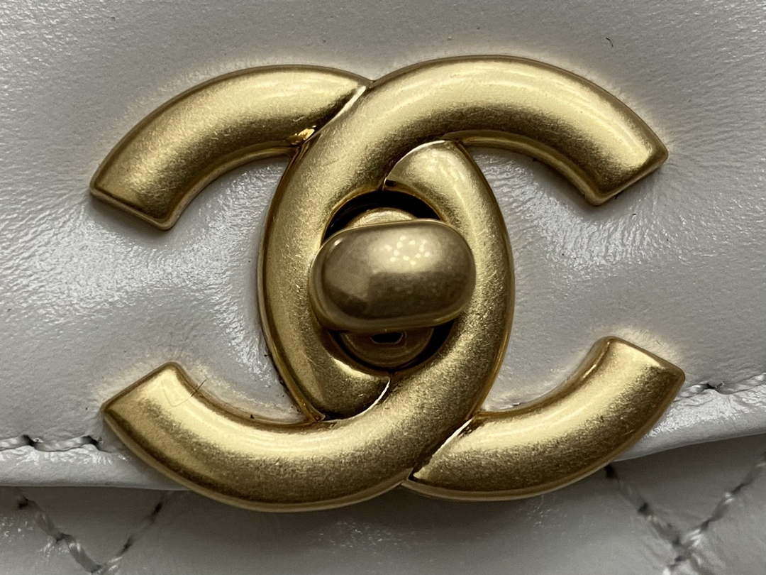 Chanel AS4416 Mini Shopping Bag shiny aged Calfskin gold tone metal White - Default Title - View 7