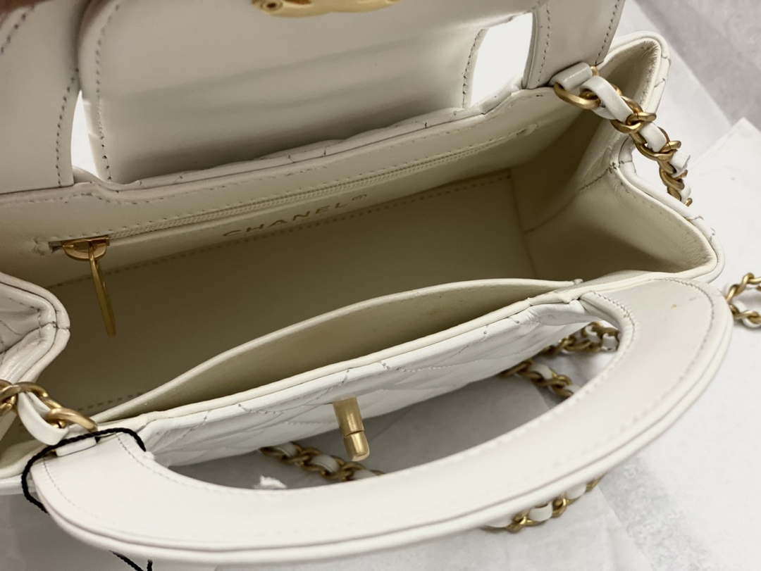 Chanel AS4416 Mini Shopping Bag shiny aged Calfskin gold tone metal White - Default Title - View 8